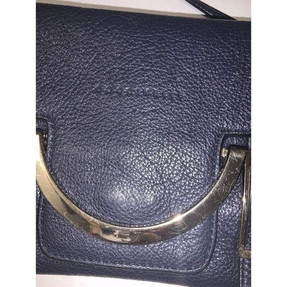 COCCINELLE Blue Pebbled Leather Gold Hardware Crossbody Flap Bag - Picture 4 of 7